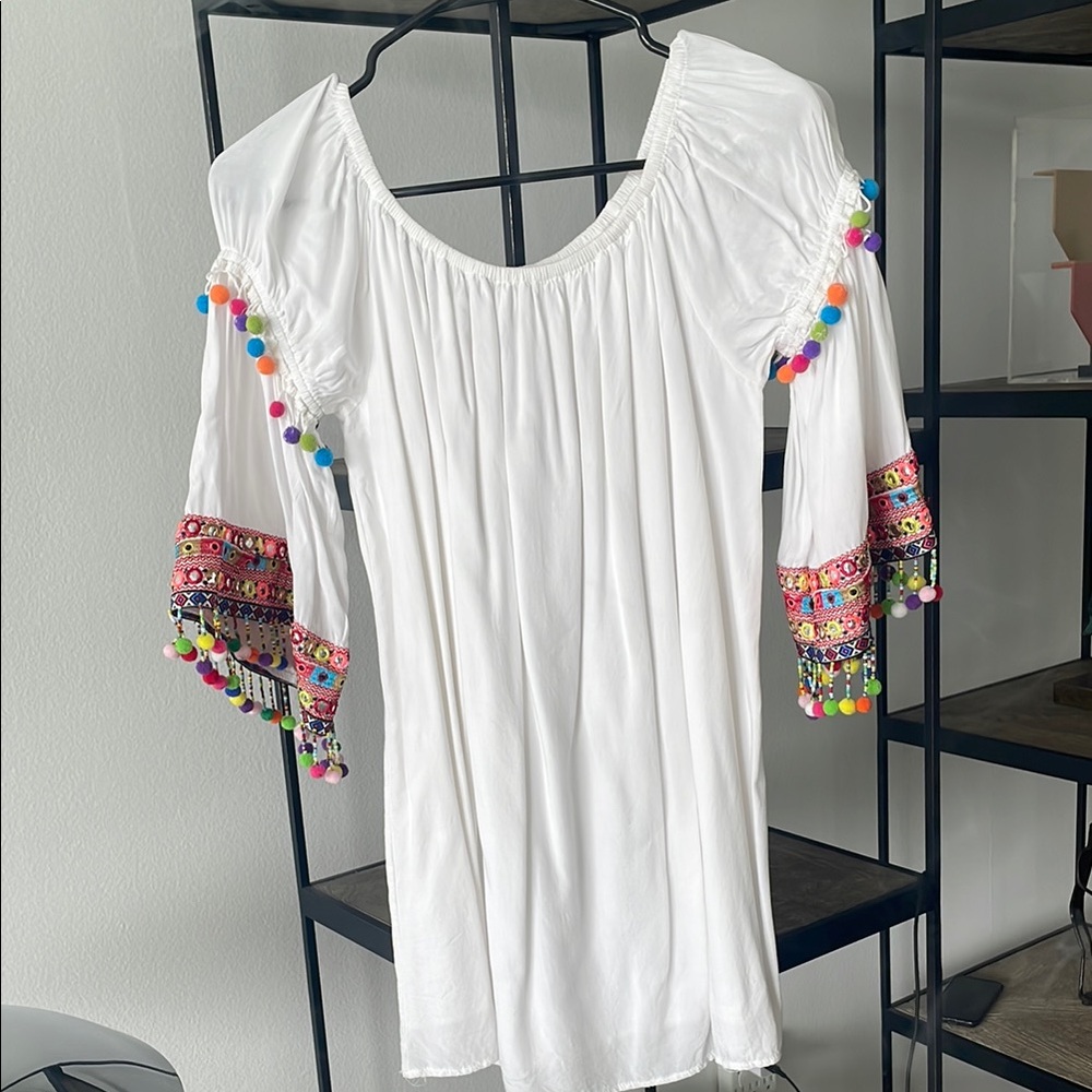 White Boho Dress with Colorful Accents